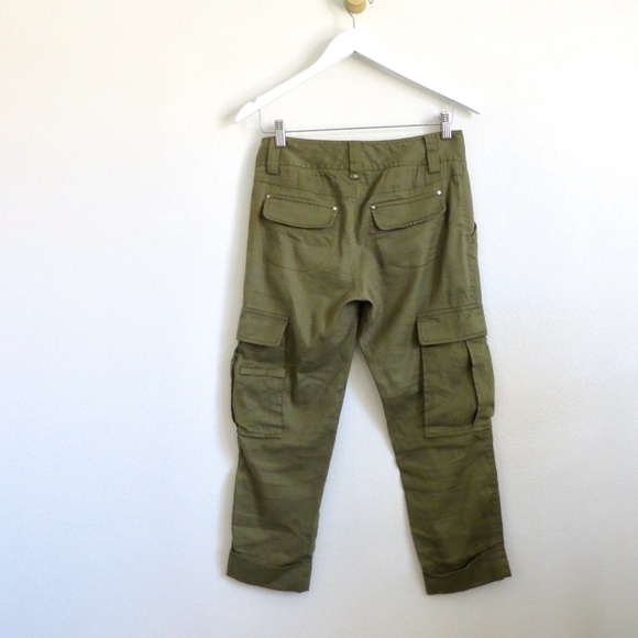 Alice + Olivia Linen Blend Cropped Cargo Pants Green Size 2 - Picture 3 of 6